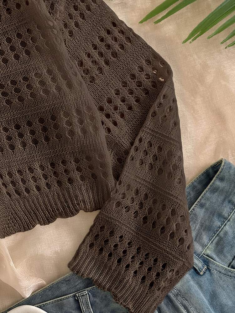 SHEIN كارديجان محبوك للبنات المراهقات لفصل الخريف والشتاء، مناسب للخروجات العادية، إجازة الشاطئ، الحفلات، مريح متعدد الاستخدامات وناعم - بني - مشاهدة 5
