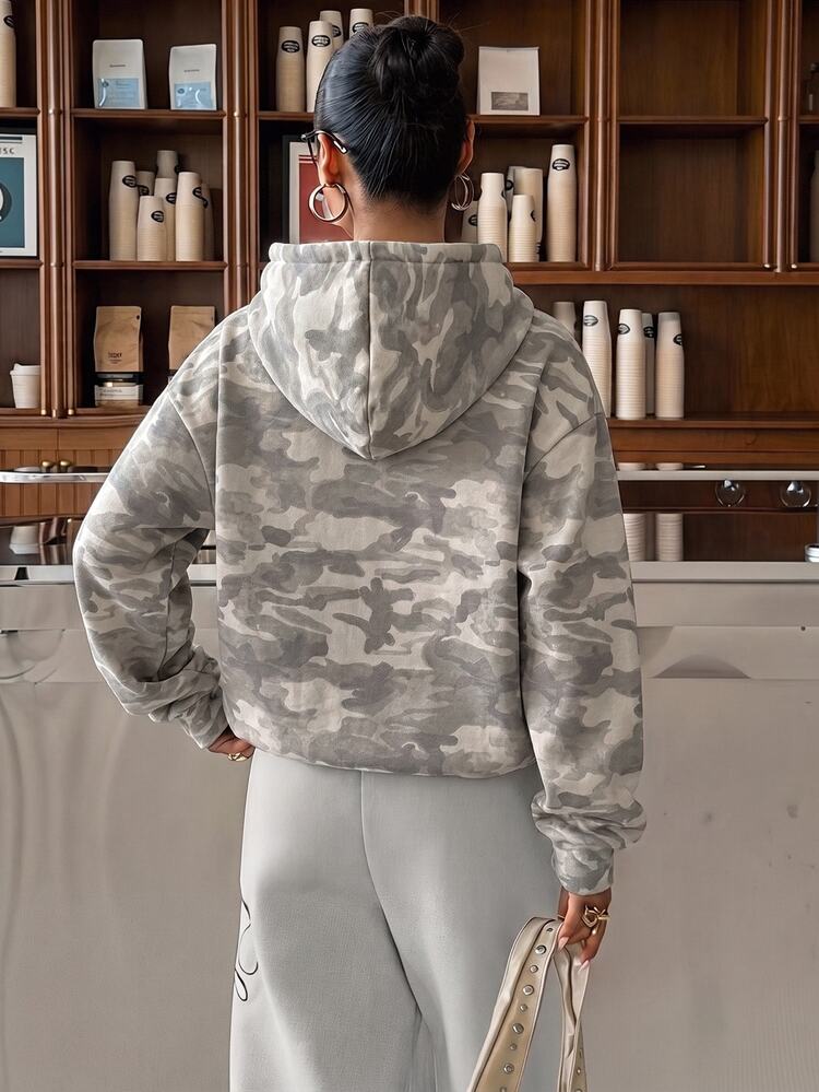 Muchica Casual Minimalist Style Faux-Washed Camouflage All-Over Print Pattern Women's Sweatshirt Suitable For Autumn/Winter - Multicolor - View 2
