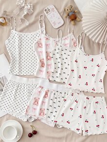 SHEIN Set Piyama 3 Potong Motif Polkadot & Kartun untuk Anak Perempuan Remaja - MultiWarna - View 1