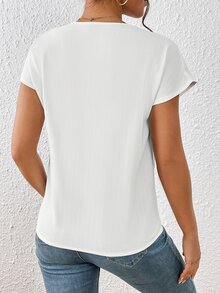 SHEIN Privé Solid Batwing Sleeve V Neck Blouse,Short Sleeve Tops,Graduation,Teacher Outfits For Women,Back To School - White - View 7