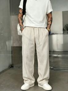 STEELVANCE 男士條紋休閒百搭長褲，適合日常穿著 - 杏色 - 查看 3