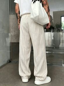STEELVANCE 男士條紋休閒百搭長褲，適合日常穿著 - 杏色 - 查看 2