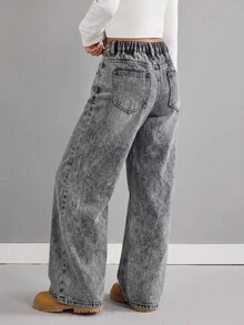SHEIN Kids Tween Girl Y2k Fall/Winter Grey Denim Bottom With Filling And Thicker Fabric Loose-Fitting Jeans - Grey - View 2