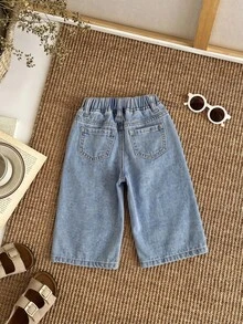 Celana Jeans Bayi Laki-laki yang Nyaman dan Longgar dengan Tali Serut Elastis dan Desain Motif Beruang Kecil yang Lucu - Biru - View 2
