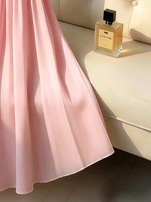 Franclia 优雅奶油色缎面V领无袖扭腰垂褶连衣裙，正式礼服设计 - 粉色 - 查看 4
