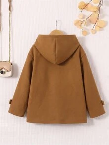 SHEIN 少女秋冬休閒純色花卉內裡連帽開襟外套 - 咖啡棕 - 查看 7