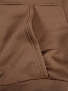 Trelyra Set Pakaian Wanita: Sweatshirt Berkerudung Lengan Panjang Model Bahu Longgar Warna Polos dengan Resleting dan Rok dengan Tali Serut di Pinggang - Coffee Brown - View 4