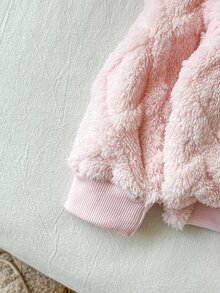 SHEIN 3件組女嬰連帽褲裝套裝 可愛甜美嬰兒粉 3D兔耳兔子造型 長袖連帽加厚戶外冬季保暖公主風慢跑毛絨絨絨毛 - 粉色 - 查看 9