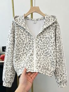 Jaket Sweatshirt Lengan Panjang Warna Polos Musim Gugur/Dingin untuk Remaja Perempuan, Bahan Sweatshirt Fleece yang Nyaman, Desain Lengan yang Bergaya - Grey - View 2