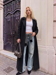 SHEIN TRNDY Áo khoác dáng dài nữ cổ ve, màu đen thanh lịch cho văn phòng, mùa thu/đông - màu đen - Xem 5