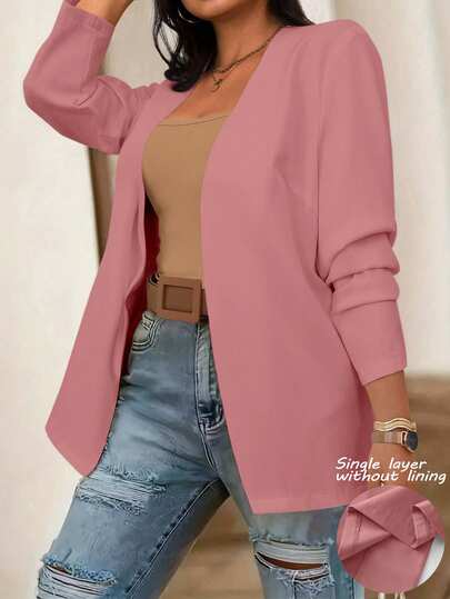 SHEIN LUNE 大码女式纯色长袖开襟休闲夹克