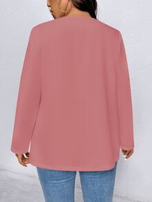 SHEIN LUNE 大码女式纯色长袖开襟休闲夹克 - 粉色 - 查看 2