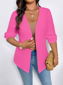 EMERY ROSE Plus Size Women's Casual Solid Color Open Front Blazer Graduation,Back To School,Teacher Fall Autumn - Hot Pink - View 4
