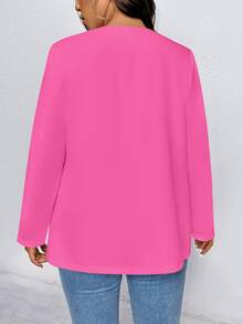 EMERY ROSE Plus Size Women's Casual Solid Color Open Front Blazer Graduation,Back To School,Teacher Fall Autumn - Hot Pink - View 2