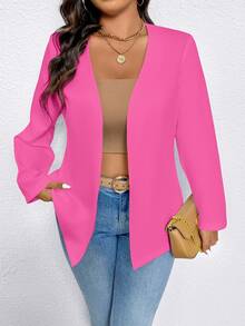EMERY ROSE Plus Size Women's Casual Solid Color Open Front Blazer Graduation,Back To School,Teacher Fall Autumn - Hot Pink - View 7