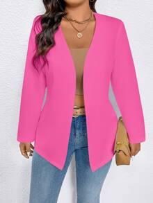 EMERY ROSE Plus Size Women's Casual Solid Color Open Front Blazer Graduation,Back To School,Teacher Fall Autumn - Hot Pink - View 6