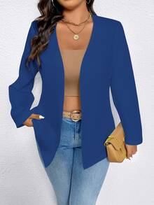 EMERY ROSE Plus Size Casual & Commuting Minimalist Solid Color Blazers Fall Cloth For Women Autumn - Royal Blue - View 5