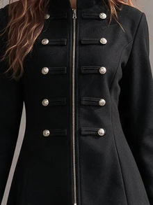 Glimmora Jaket Napoleon Wanita Model Vintage Kancing Ganda Berbahan Logam - Hitam - View 4