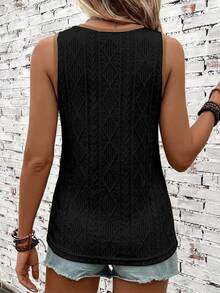 SHEIN LUNE Women's Textured Fabric Patterned Tank Top In Black Sequin Vacation Summer Boho Versatile Basics - Multicolor - View 8
