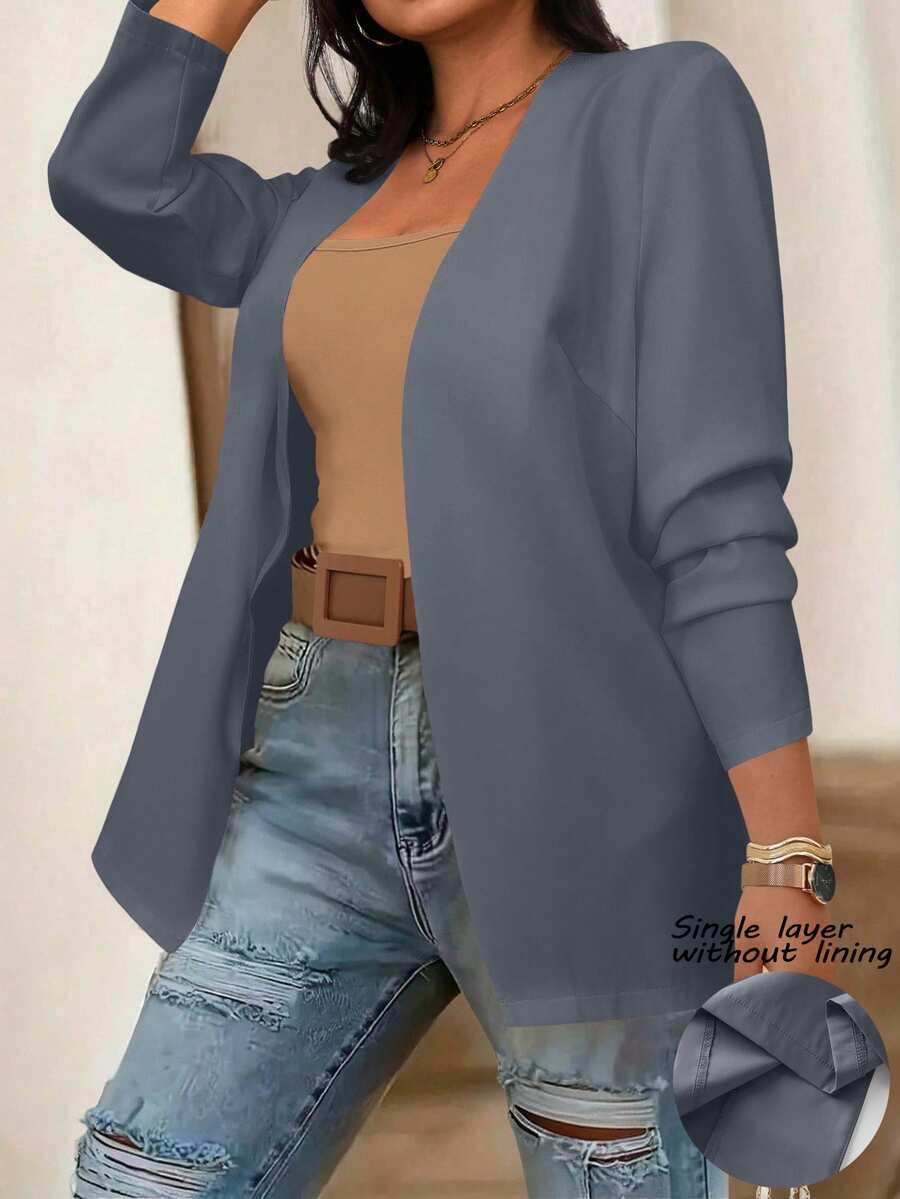 EMERY ROSE Plus Size Women's Solid Color Long Sleeve Open Front Casual Blazer Fall Cloth For Women Autumn - Grey - View 1