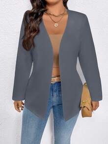 EMERY ROSE Plus Size Women's Solid Color Long Sleeve Open Front Casual Blazer Fall Cloth For Women Autumn - Grey - View 5