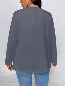 EMERY ROSE Plus Size Women's Solid Color Long Sleeve Open Front Casual Blazer Fall Cloth For Women Autumn - Grey - View 2