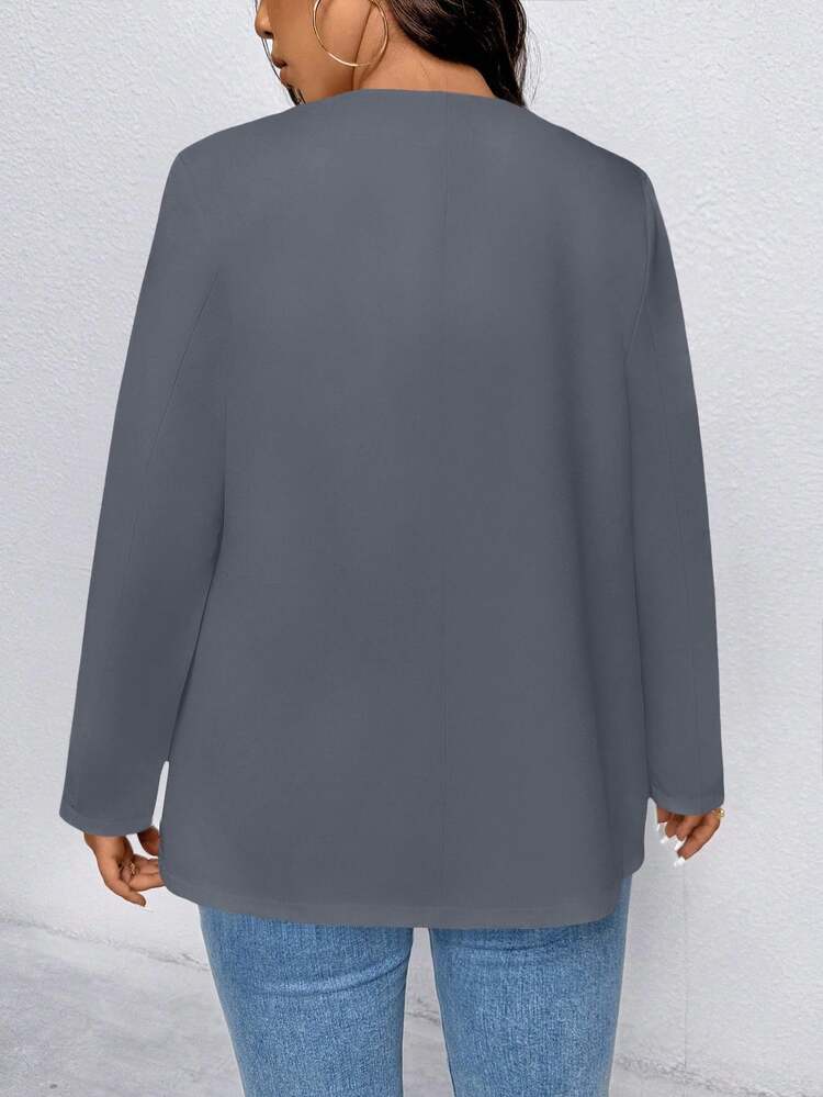 EMERY ROSE Plus Size Women's Solid Color Long Sleeve Open Front Casual Blazer Fall Cloth For Women Autumn - Grey - View 2