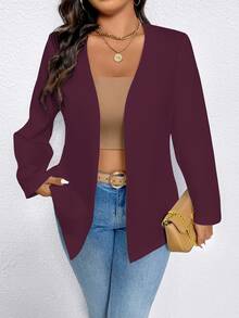 EMERY ROSE Blazer minimalista y casual de unicolor talla grande, apropiado para ir al trabajo - Burdeos - Ver 4