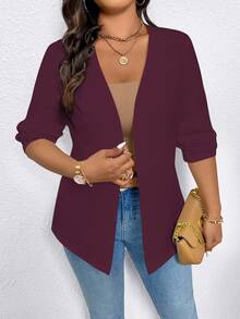 EMERY ROSE Blazer minimalista y casual de unicolor talla grande, apropiado para ir al trabajo - Burdeos - Ver 7