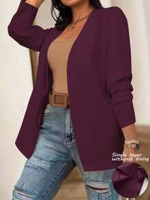 EMERY ROSE Blazer minimalista y casual de unicolor talla grande, apropiado para ir al trabajo - Burdeos - Ver 1