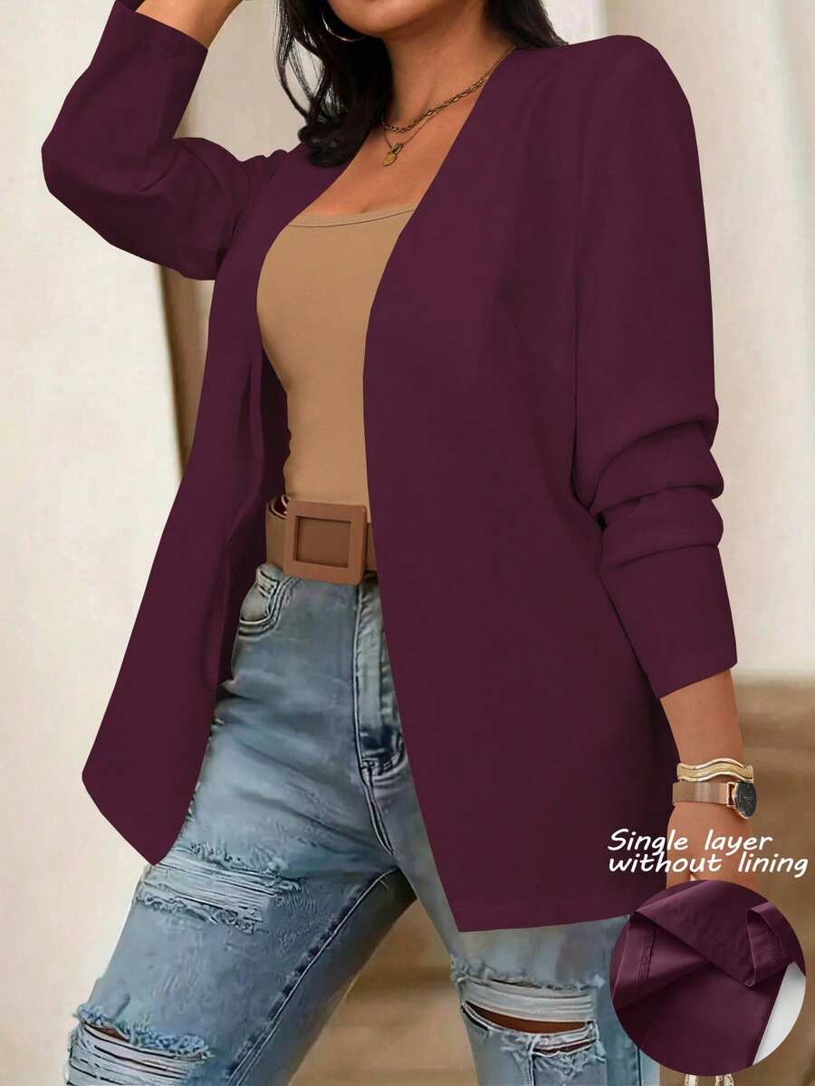 EMERY ROSE Blazer minimalista y casual de unicolor talla grande, apropiado para ir al trabajo - Burdeos - Ver 1