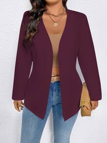 EMERY ROSE Blazer minimalista y casual de unicolor talla grande, apropiado para ir al trabajo - Burdeos - Ver 5