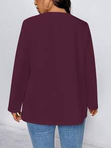 EMERY ROSE Blazer minimalista y casual de unicolor talla grande, apropiado para ir al trabajo - Burdeos - Ver 2