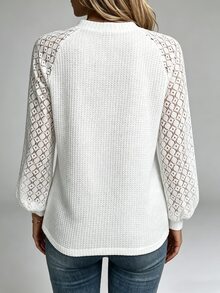 SHEIN Holidaya Women's Solid Color Casual Boho Elegant Versatile Daily Long Sleeve T-Shirt Brunch White Autumn - Beige - View 2