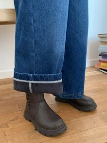 DAZY Tween Girl Thermal Lined Loose Straight Leg Washed Casual Denim Jeans, Autumn/Winter - Dark Wash - View 2