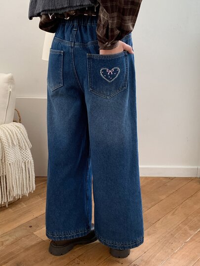 DAZY Tween Girl Thermal Lined Loose Straight Leg Washed Casual Denim Jeans, Autumn/Winter
