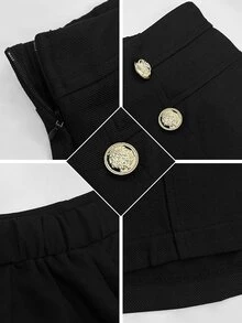 Velvienne Plus Size Women's Double-Breasted Metal Button Wide Leg Shorts - Black - View 3