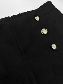 Velvienne Plus Size Women's Double-Breasted Metal Button Wide Leg Shorts - Black - View 5