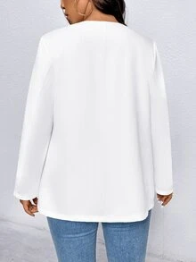 EMERY ROSE Plus Size Plain Long Sleeve Suit Blazer, Casual & Fashionable For Everyday Wear Graduation, Back To School, Teacher For Women Fall For Women Autumn - White - View 2