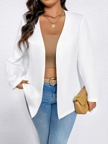EMERY ROSE Plus Size Plain Long Sleeve Suit Blazer, Casual & Fashionable For Everyday Wear Graduation, Back To School, Teacher For Women Fall For Women Autumn - White - View 4