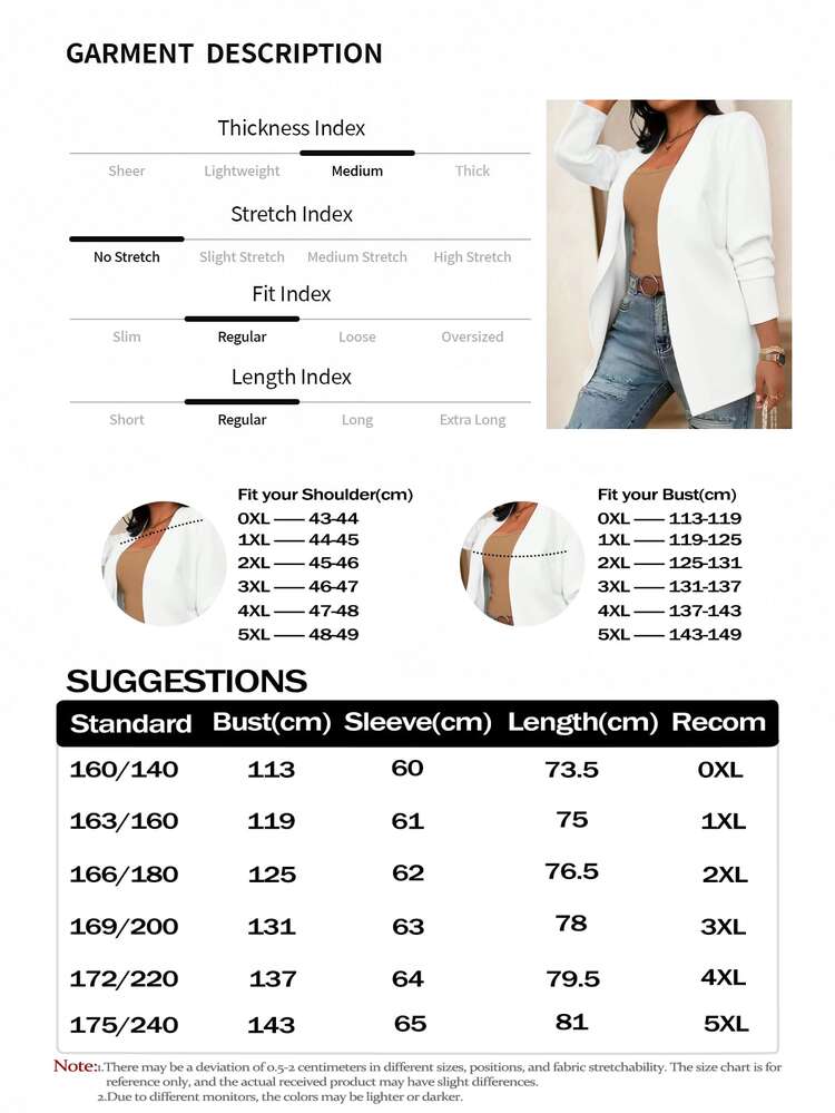 EMERY ROSE Plus Size Plain Long Sleeve Suit Blazer, Casual & Fashionable For Everyday Wear Graduation, Back To School, Teacher For Women Fall For Women Autumn - White - View 8