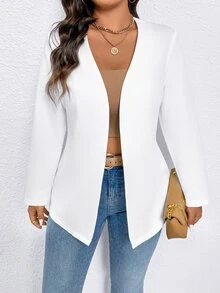 EMERY ROSE Plus Size Plain Long Sleeve Suit Blazer, Casual & Fashionable For Everyday Wear Graduation, Back To School, Teacher For Women Fall For Women Autumn - White - View 6