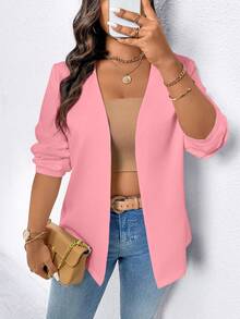 EMERY ROSE Plus Size Single-Breasted Solid Color Long Sleeve Blazer, Fashionable For Summer Graduation, Back To School, Teacher For Women Fall For Women Autumn - Pink - View 6