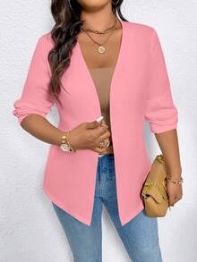 EMERY ROSE Plus Size Single-Breasted Solid Color Long Sleeve Blazer, Fashionable For Summer Graduation, Back To School, Teacher For Women Fall For Women Autumn - Pink - View 8