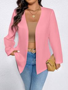EMERY ROSE Plus Size Single-Breasted Solid Color Long Sleeve Blazer, Fashionable For Summer Graduation, Back To School, Teacher For Women Fall For Women Autumn - Pink - View 4
