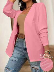 EMERY ROSE Plus Size Single-Breasted Solid Color Long Sleeve Blazer, Fashionable For Summer Graduation, Back To School, Teacher For Women Fall For Women Autumn - Pink - View 1