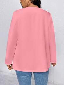 EMERY ROSE Plus Size Single-Breasted Solid Color Long Sleeve Blazer, Fashionable For Summer Graduation, Back To School, Teacher For Women Fall For Women Autumn - Pink - View 2