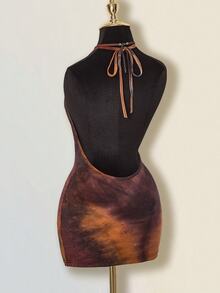 SHEIN ICON Halter Neck Bodycon Backless All Shades Of Brown Bodycon Mini Dress Club Night Out Summer Sexy - Multicolor - View 7