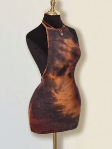 SHEIN ICON Halter Neck Bodycon Backless All Shades Of Brown Bodycon Mini Dress Club Night Out Summer Sexy - Multicolor - View 6
