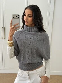 Aloruh Women's Solid Color Casual Versatile Everyday Sweater Office Brunch Light Grey Autumn - Grey - View 6